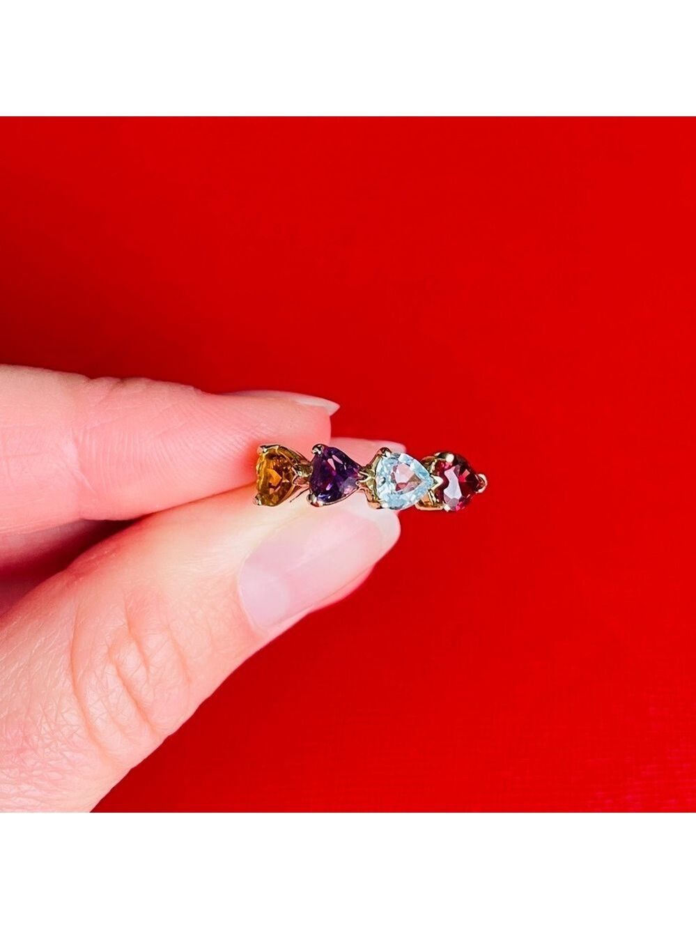 14k Gold Heart Citrine, Amethyst, Topaz, Garnet Multi Gemstones Confetti…